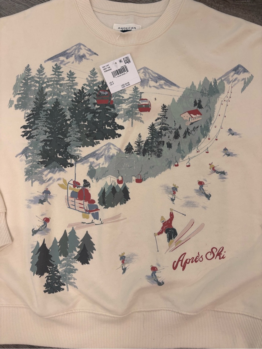 American Eagle Après Ski Graphic Sweatshirt Cream Size Small NWT - Picture 4 of 7